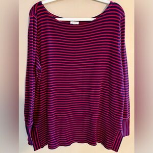 Talbots XL Navy and Red Striped Long-Sleeved Tunic With Scooped Neck